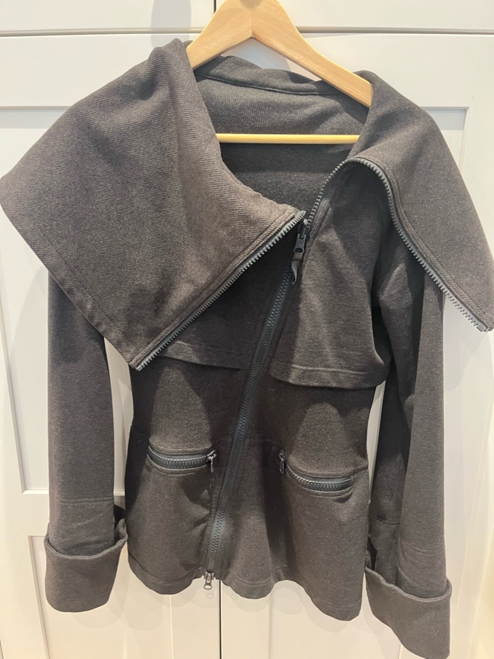 Asymmetrical Zip Bomber Jacket in Dark Gray size 6